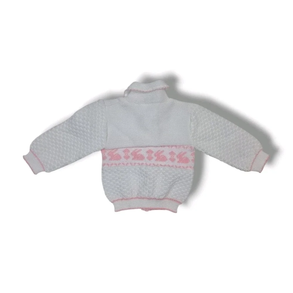 Vintage Sears Kids & More Button White & Pink Bunnies Sweater Infant 0-6 Months